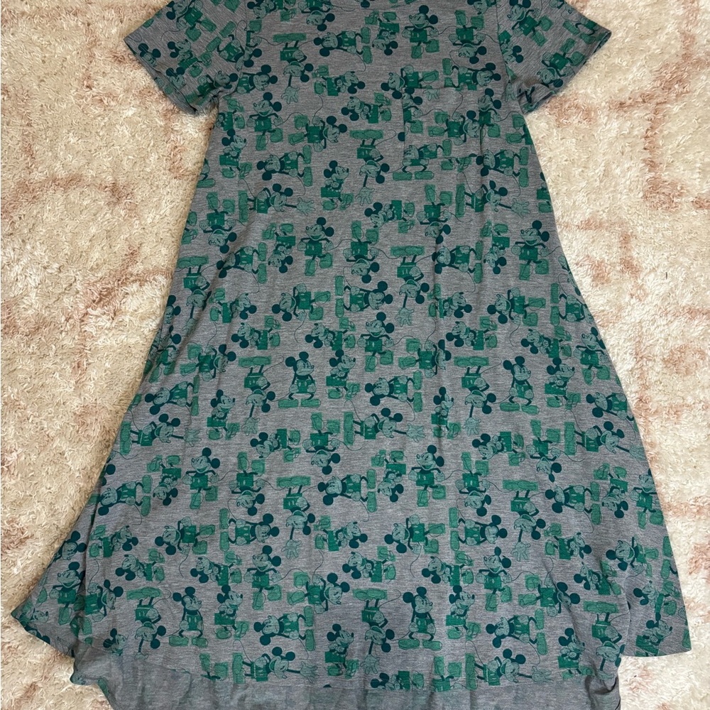 LuLaRoe Gray and Green Mickey Mouse Disney Midi Dress